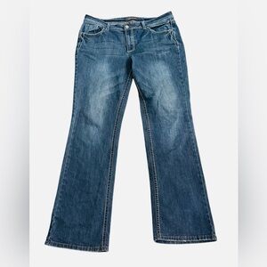 Cato Premium Classic Denim Blue Jeans Size 16 Embroidered Flap Pockets Bootcut